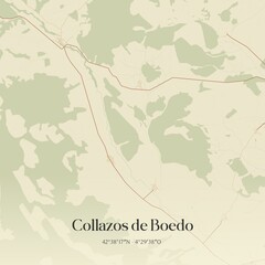 Retro Spanish map of Collazos de Boedo, Castilla y Le�n. Vintage street map.