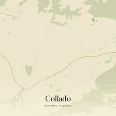 Retro Spanish map of Collado, Extremadura. Vintage street map.