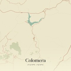 Retro Spanish map of Colomera, Andaluc�a. Vintage street map.