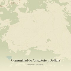 Obraz premium Retro Spanish map of Comunidad de Amezkete y Ordizia, Pa�s Vasco. Vintage street map.