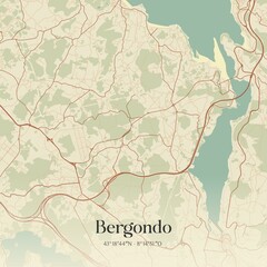 Retro Spanish map of Bergondo, Galicia. Vintage street map.
