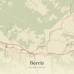 Retro Spanish map of Berriz, Pa�s Vasco. Vintage street map.