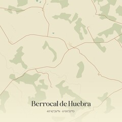 Retro Spanish map of Berrocal de Huebra, Castilla y Le�n. Vintage street map.