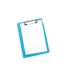 A blue clipboard isolated on white, perfect for office supplies and stationery branding. Generative AI
