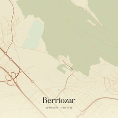 Obraz premium Retro Spanish map of Berriozar, Comunidad Foral de Navarra. Vintage street map.