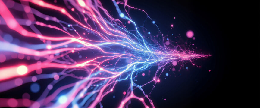 Dynamic abstract colorful lines emitting vibrant light effects creating a sense of energy and interconnectedness against a dark background