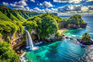 Untouched Coastal Paradise: Dramatic Cliffs, Lush Greenery, Cascading Waterfalls