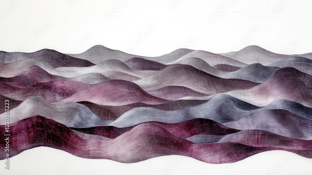 Poster abstract landscape featuring undulating purple and gray hills with a smooth gradient effect