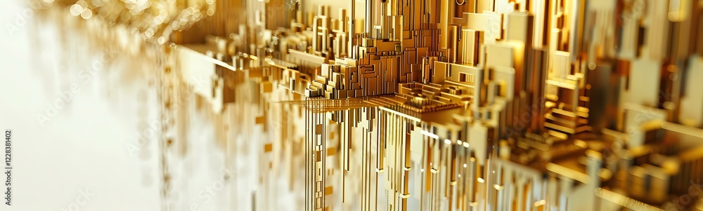 Poster abstract golden metallic structure with vertical elements creating futuristic architectural composit
