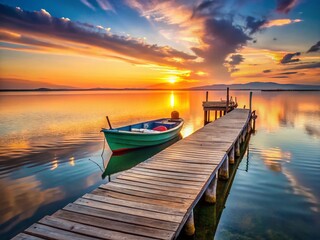 Obraz premium Valencia Albufera Sunset: Fishing Boat Approaching Jetty - Documentary Photography