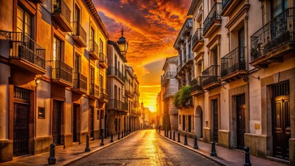 Fototapeta premium Valencia Spain Silhouette Street Scene: Romantic Sunset Shadows