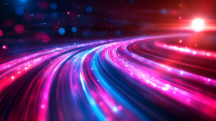Data speed lines on a dark background representing optical cables and high internet speed, light flowing symbolizing information transfer, minimalistic bright tone, modern, blurred empty space