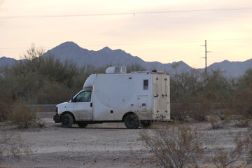 Homemade truck camper stealth camping in the desert