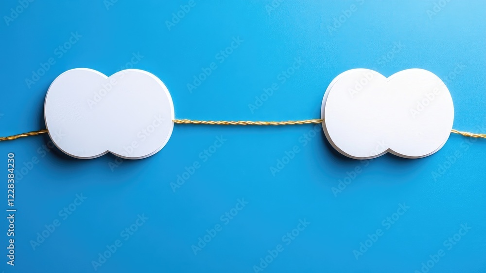 Aufkleber two interlinked white cloud shapes on blue background connected by yellow string