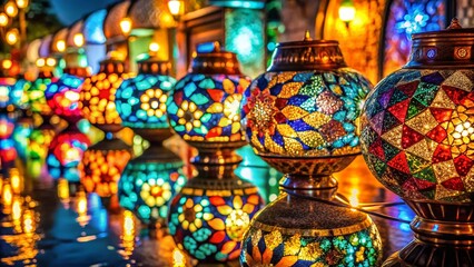 Fototapeta premium Vibrant Glass Mosaic Night Photography: Colorful Artistic Pattern