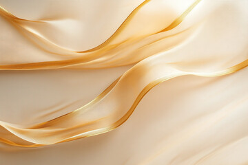 Fototapeta premium Elegant Golden Silk with Flowing Fabric Folds, Warm Beige Tones, and Luxurious Satin Texture for Premium Backdrops and Graceful Designs