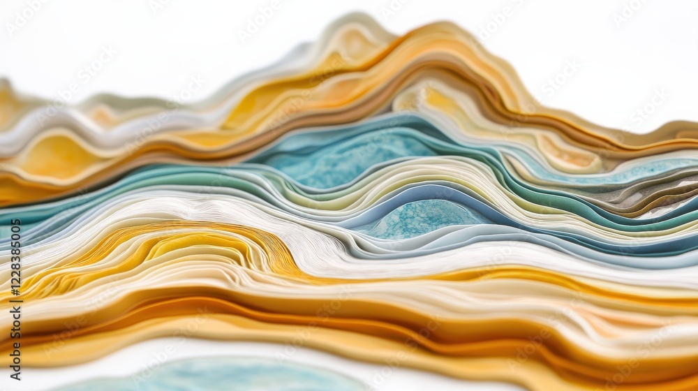 Poster colorful layered paper waves creating an abstract landscape with soft textures and gradients
