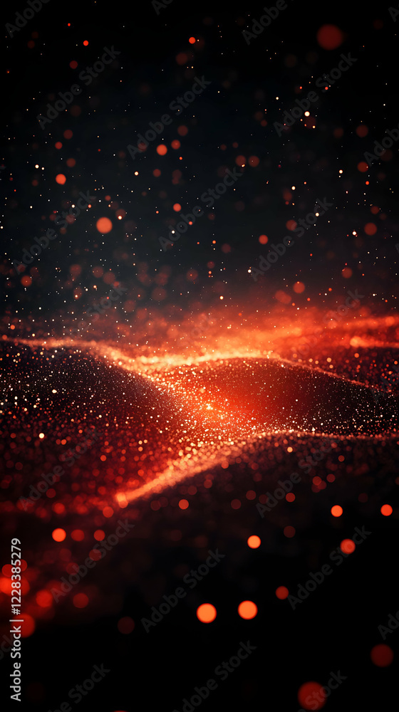 Poster abstract red glitter background sparkles beautifully in the dark with bokeh effect.