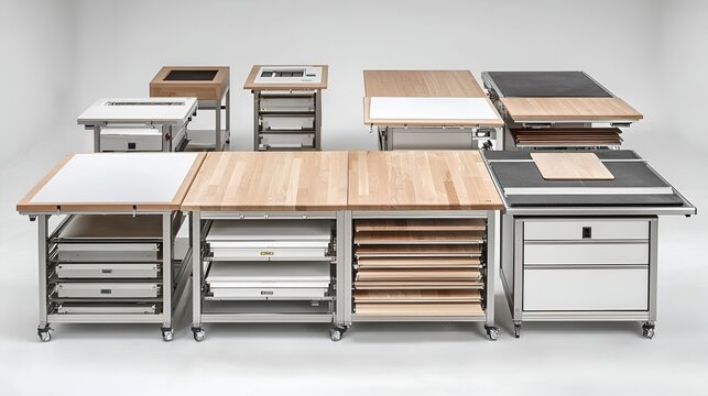 Modular kitchen workstations, studio setting, storage, baking