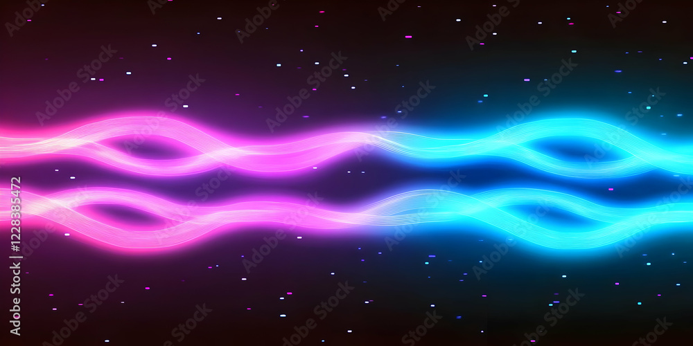 Aufkleber abstract background with glowing neon waves and particles flowing dynamically