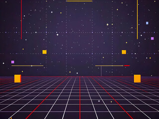Retro Futuristic Background shows Grid with Stars, Lines, and Cubes, creating 80s Vibe.