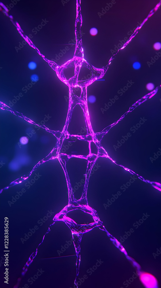 Poster abstract 3d render of a glowing purple structure with intricate details on a dark background