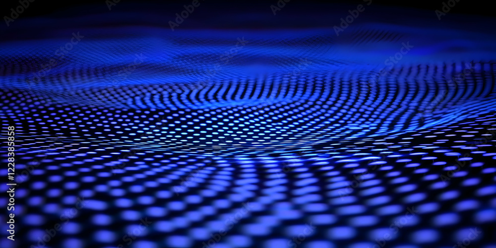 Poster abstract blue dotted wave pattern creates a dynamic and futuristic visual landscape smoothly.