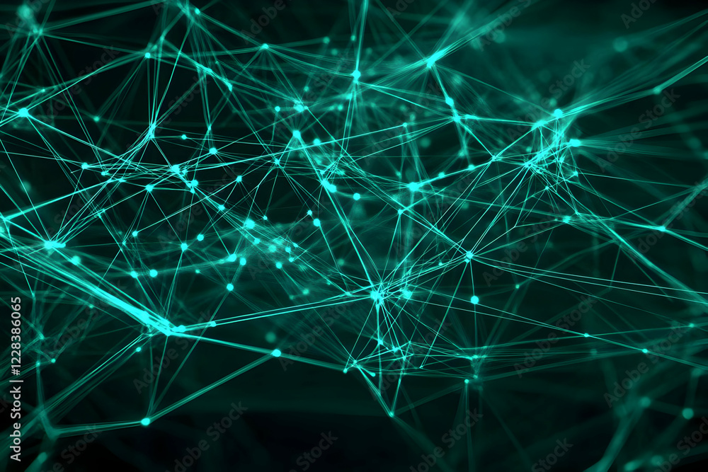 Poster abstract background with glowing teal network connecting the dots with lines seamlessly