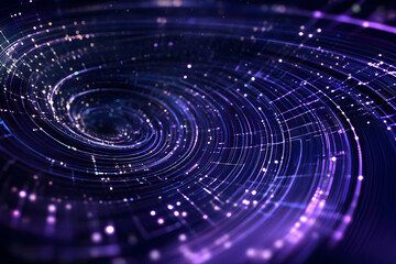 Abstract Purple Swirling Vortex Creates Dynamic Visual with Light Particles and Bokeh Effects.