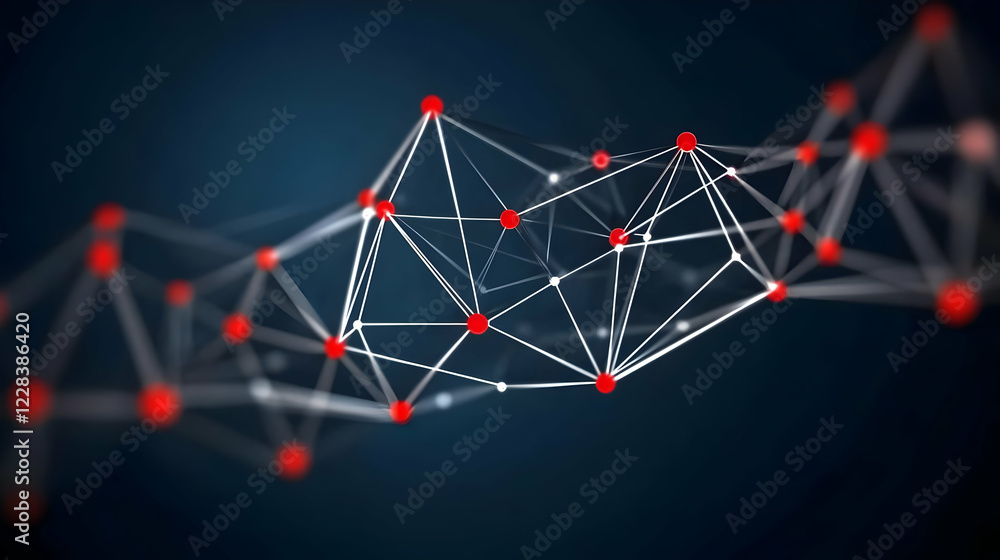 Aufkleber abstract 3d network with red nodes and white connections on a dark background