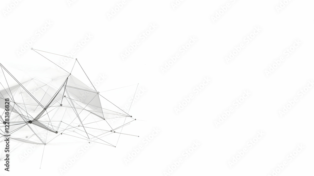 Poster abstract geometric wireframe structure forms a complex network design on white background