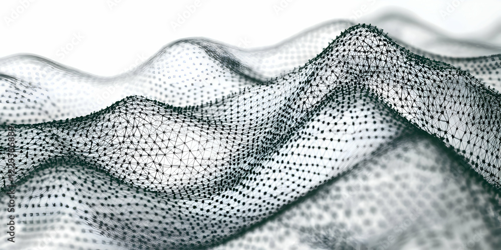 Aufkleber abstract 3d mesh landscape forms gentle slopes with network connections on white background.