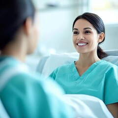 Fototapeta premium Nurse providing post-operative care to a patient in a private room