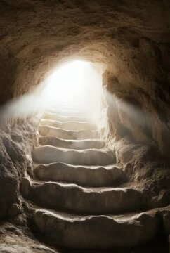 Empty tomb with light shining from inside. Resurrection Of Jesus Christ. Easter, Good Friday, Palm Sunday. Christian symbol, religious concept. Vertical video