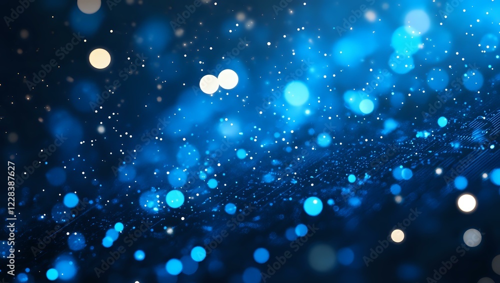 Aufkleber glowing blue bokeh lights on dark background with sparkle effect and defocused particles create magi