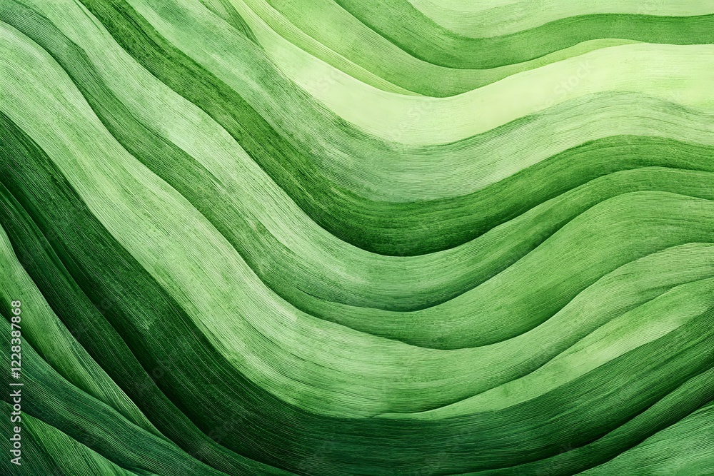Poster abstract green watercolor waves creating fluid dynamic pattern with varying shades from light to dar