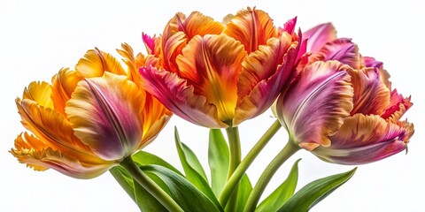 Fototapeta premium Vibrant Parrot Tulips Isolated on White: Spring Flower Photography