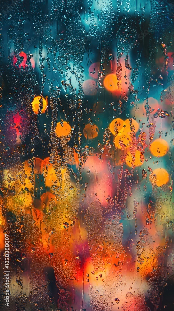 Poster abstract background with raindrops and colorful bokeh lights