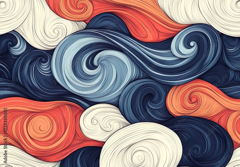 Poster waves and curls seamless pattern