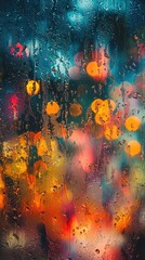 Abstract Background with Raindrops and Colorful Bokeh Lights