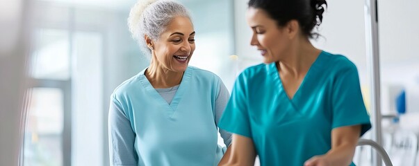 Senior patient learning balance techniques from a physical therapist