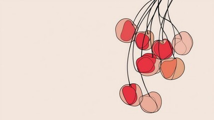 Fototapeta premium Abstract Line Art of Red Cherries on a Soft Beige Background
