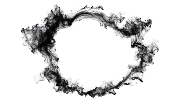 Abstract black smoke ring on transparent background. Transparent background