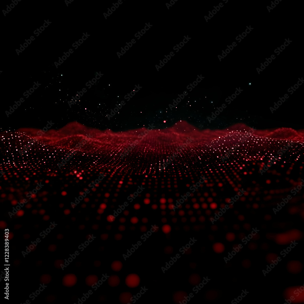 Poster abstract red particle landscape creates a dynamic and futuristic background on black