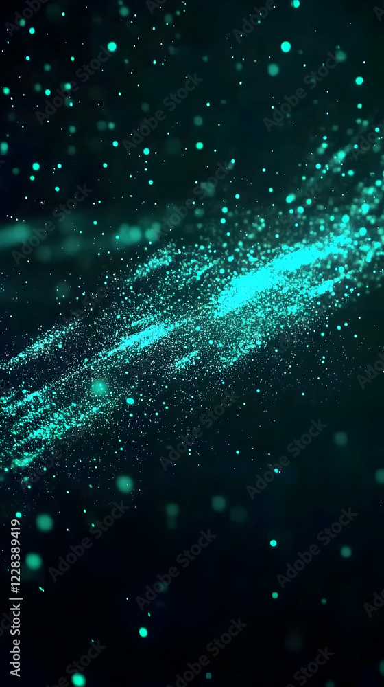 Poster abstract background shows glowing particles flowing smoothly and elegantly through space