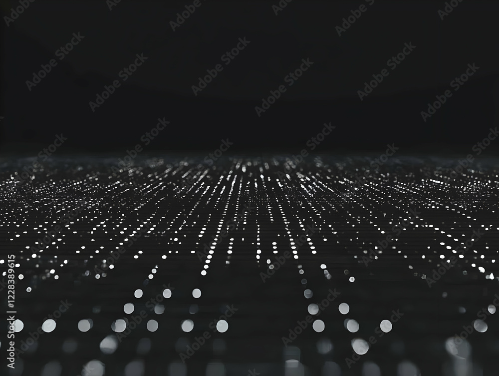 Poster abstract background features a grid of white dots on black background with bokeh effect