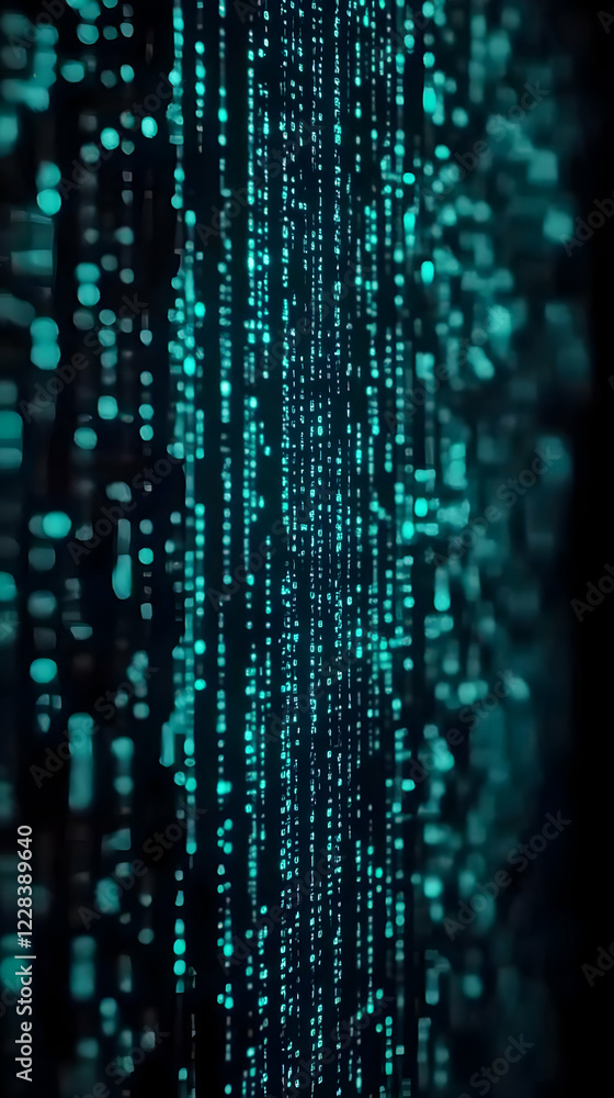 Poster abstract background shows flowing data stream of digital information with futuristic technology