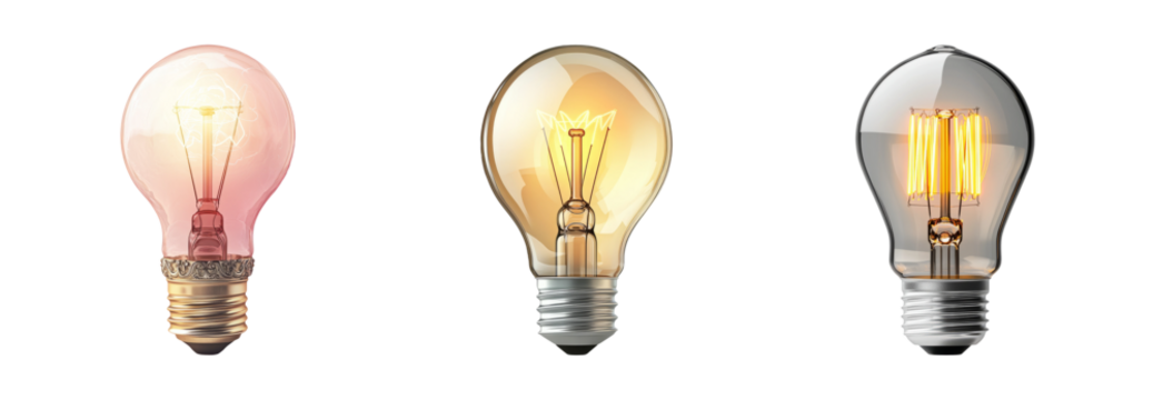 Collection of Vintage Light Bulbs on Transparent Background