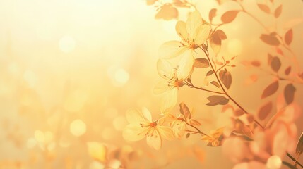 Soft Yellow Floral Background with Bright Sunlight and Dreamy Bokeh