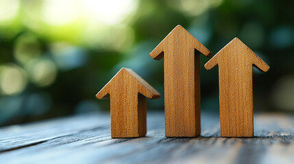 Green and sustainable development in the business sector with upward arrows symbolizing growth and positive impact of ESG practices minimalistic bright tone modern blurred empty space